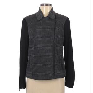 VINCE CAMUTO Women Jacket Houndstooth Asymmetrical Zip Stretch Size M Black Moto